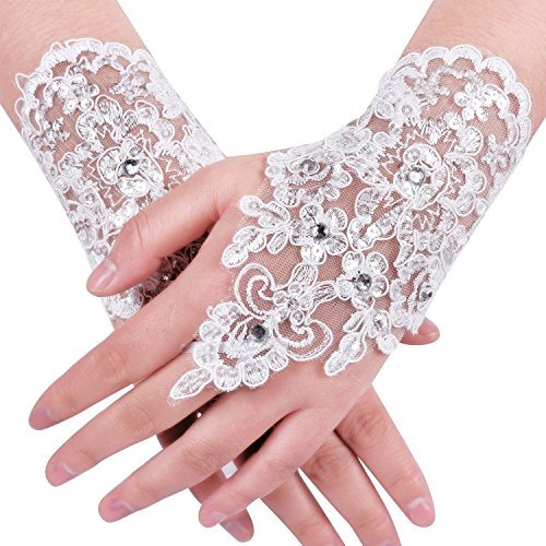 Bridal Women’s Crystals lace Finger less Rhinestone Bridal Gloves for ...